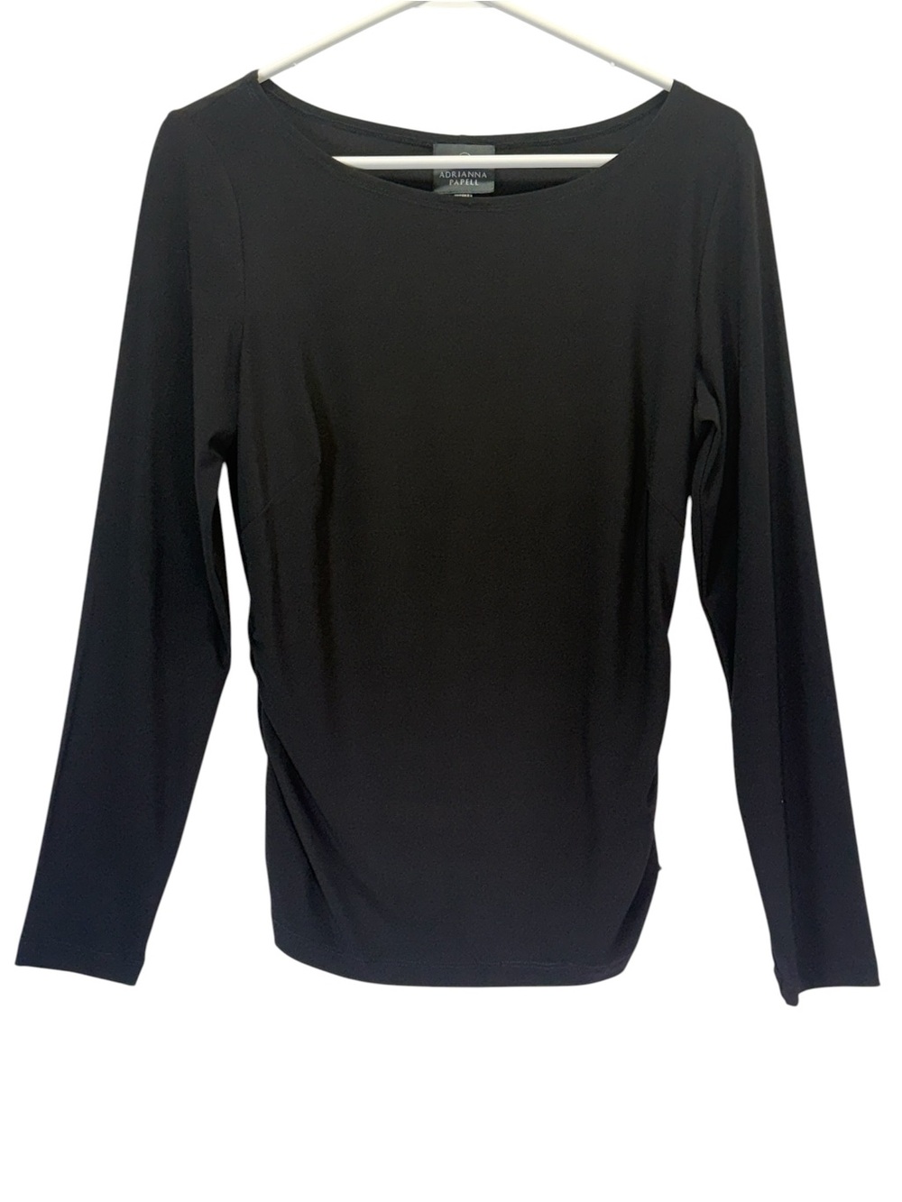 Adrianne Papell Black Long-Sleeve Ruched Boatneck Top
Size 8